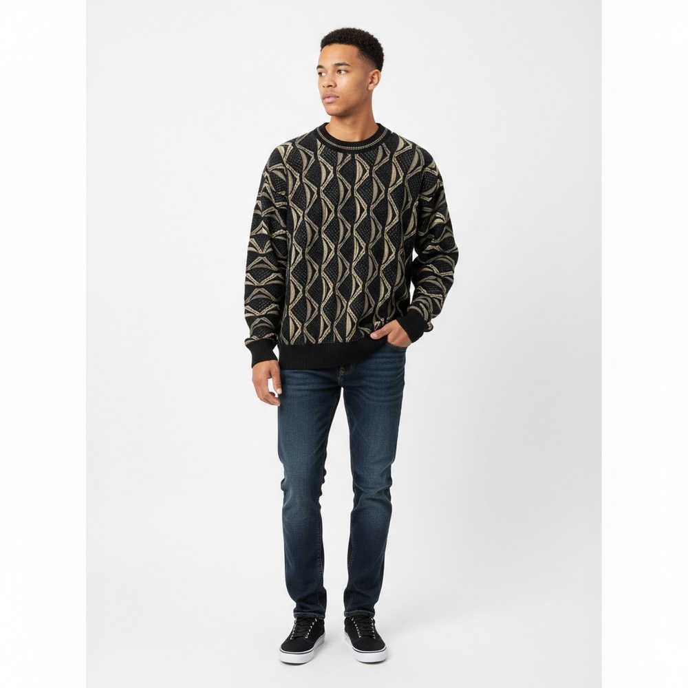Vintage‎ 90s Coogi Protege Sweater Cosby M Black Gold Beige Geo Pattern Style